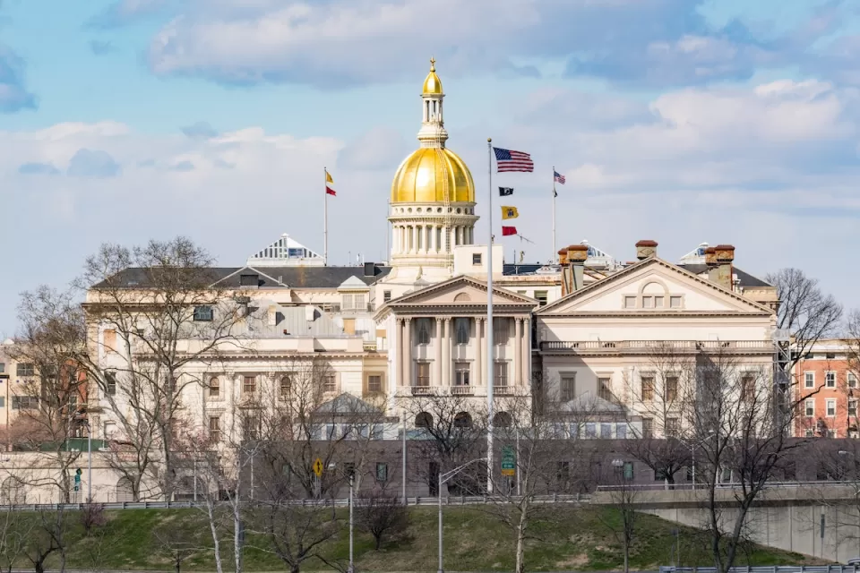 Gold dome of New Jersey state capitol building.